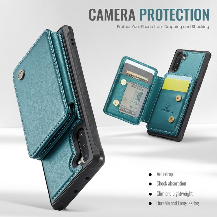 For Samsung Galaxy Note10 5G JEEHOOD J05 Business Magnetic Style RFID Leather Phone Case(Blue Green)