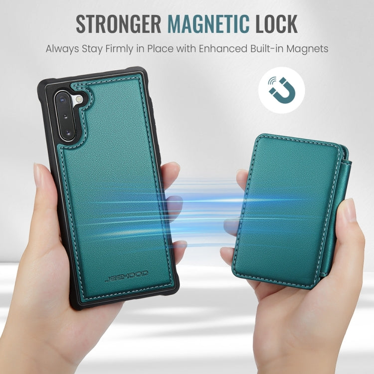 For Samsung Galaxy Note10 5G JEEHOOD J05 Business Magnetic Style RFID Leather Phone Case(Blue Green)