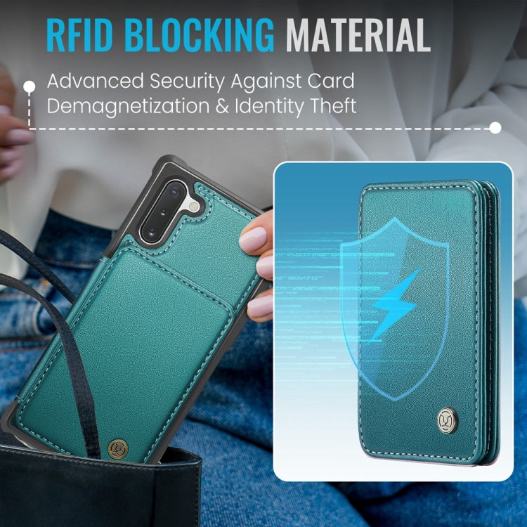 For Samsung Galaxy Note10 5G JEEHOOD J05 Business Magnetic Style RFID Leather Phone Case(Blue Green)