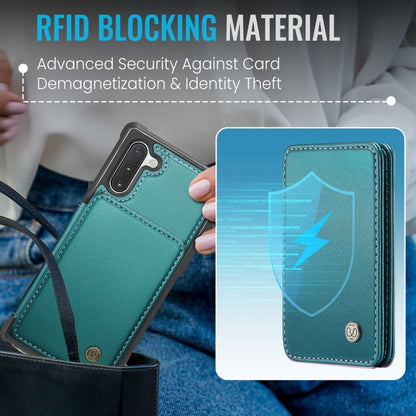 For Samsung Galaxy Note10 5G JEEHOOD J05 Business Magnetic Style RFID Leather Phone Case(Blue Green)