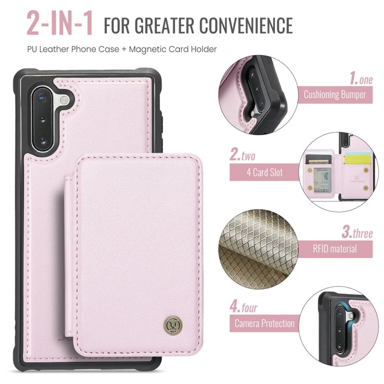 For Samsung Galaxy Note10 5G JEEHOOD J05 Business Magnetic Style RFID Leather Phone Case(Pink)