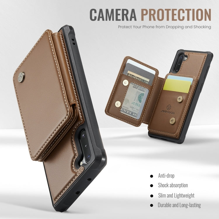 For Samsung Galaxy Note10 5G JEEHOOD J05 Business Magnetic Style RFID Leather Phone Case(Brown)