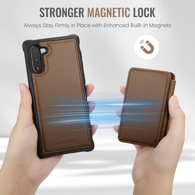 For Samsung Galaxy Note10 5G JEEHOOD J05 Business Magnetic Style RFID Leather Phone Case(Brown)