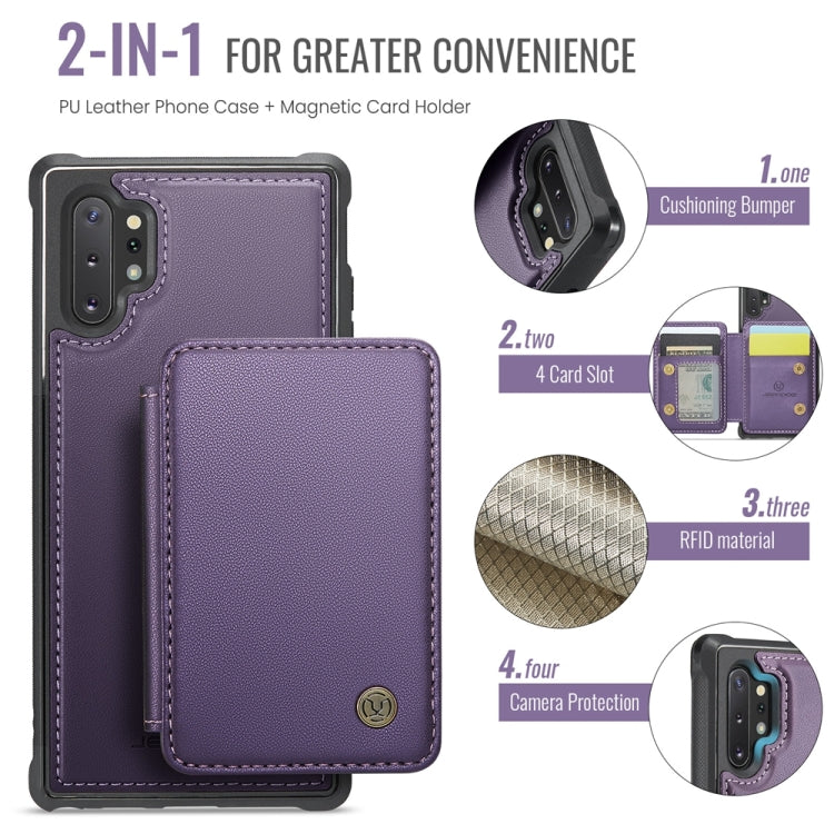 For Samsung Galaxy Note10+ 5G JEEHOOD J05 Business Magnetic Style RFID Leather Phone Case(Purple)