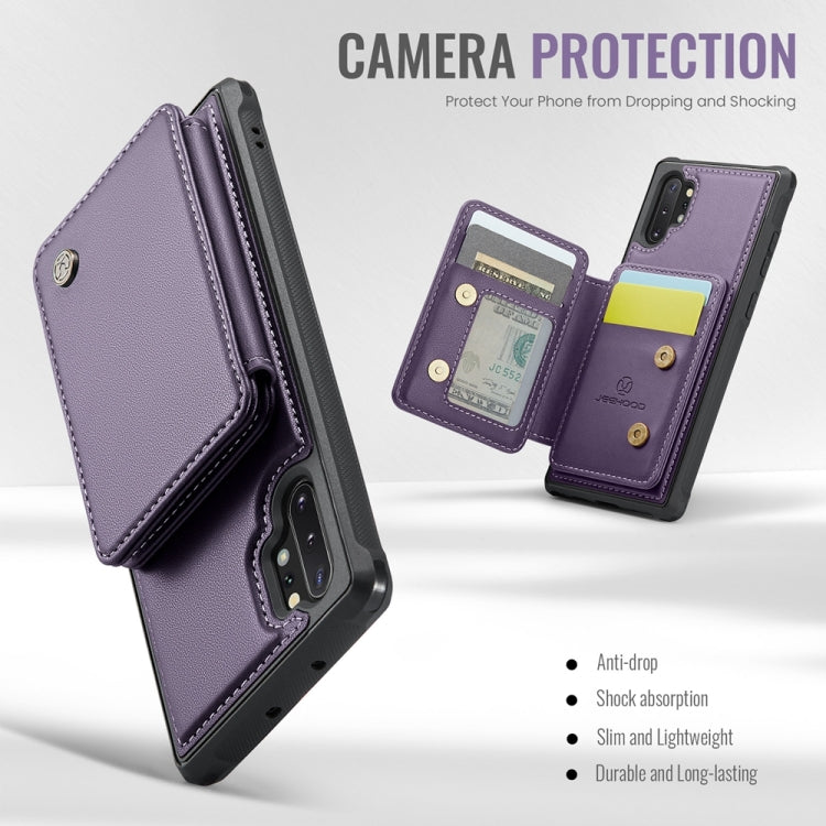 For Samsung Galaxy Note10+ 5G JEEHOOD J05 Business Magnetic Style RFID Leather Phone Case(Purple)