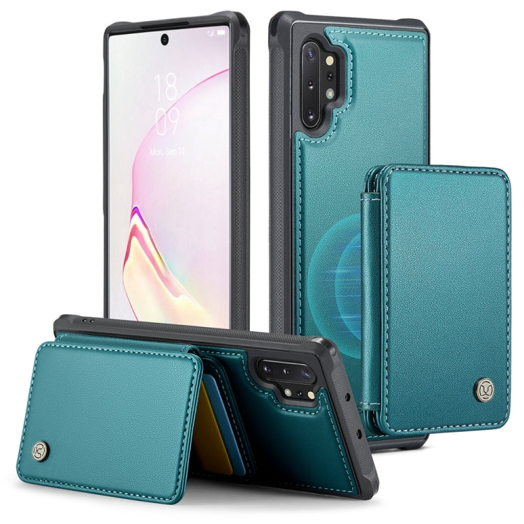 For Samsung Galaxy Note10+ 5G JEEHOOD J05 Business Magnetic Style RFID Leather Phone Case(Blue Green)