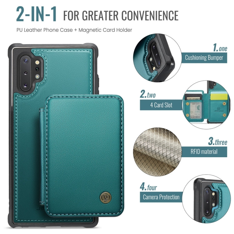 For Samsung Galaxy Note10+ 5G JEEHOOD J05 Business Magnetic Style RFID Leather Phone Case(Blue Green)