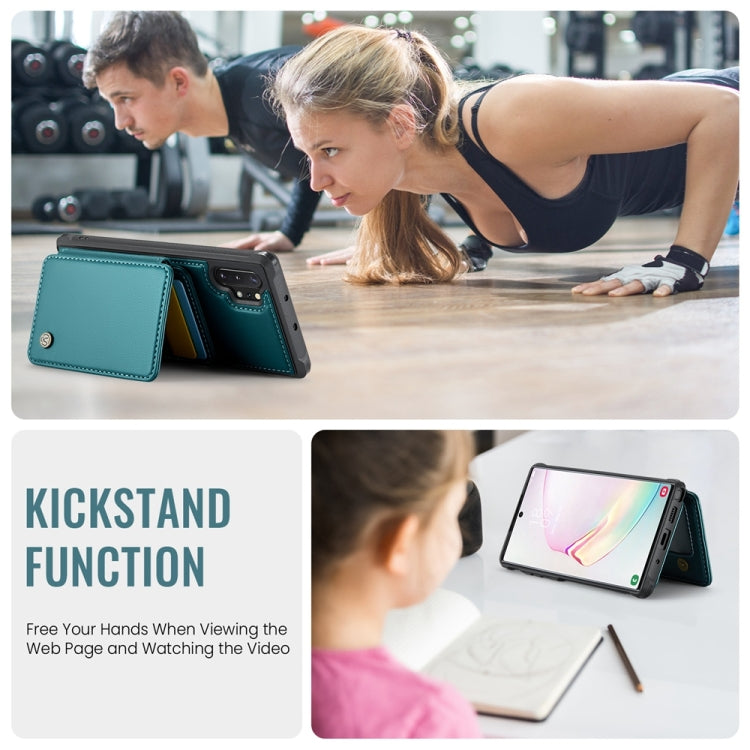 For Samsung Galaxy Note10+ 5G JEEHOOD J05 Business Magnetic Style RFID Leather Phone Case(Blue Green)