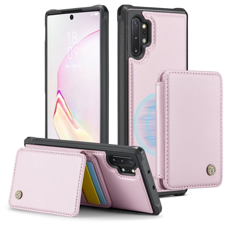For Samsung Galaxy Note10+ 5G JEEHOOD J05 Business Magnetic Style RFID Leather Phone Case(Pink)