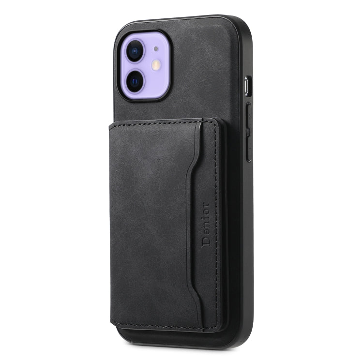 Pour iPhone 12 Étui Téléphone Denior D13 en Cuir Rétro Texturé avec Porte-Cartes MagSafe (Noir)