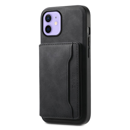 Pour iPhone 12 Étui Téléphone Denior D13 en Cuir Rétro Texturé avec Porte-Cartes MagSafe (Noir)