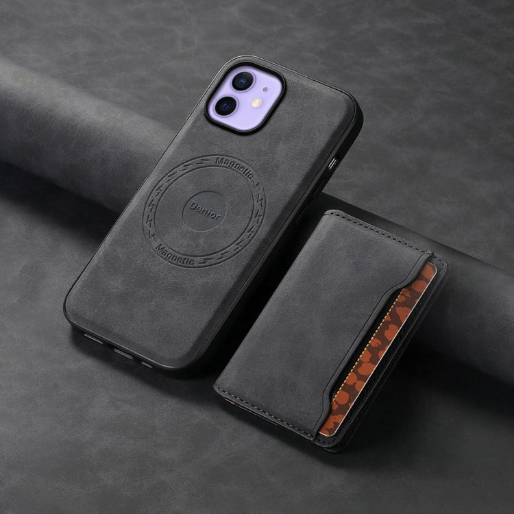 Pour iPhone 12 Étui Téléphone Denior D13 en Cuir Rétro Texturé avec Porte-Cartes MagSafe (Noir)