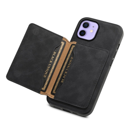 Pour iPhone 12 Étui Téléphone Denior D13 en Cuir Rétro Texturé avec Porte-Cartes MagSafe (Noir)