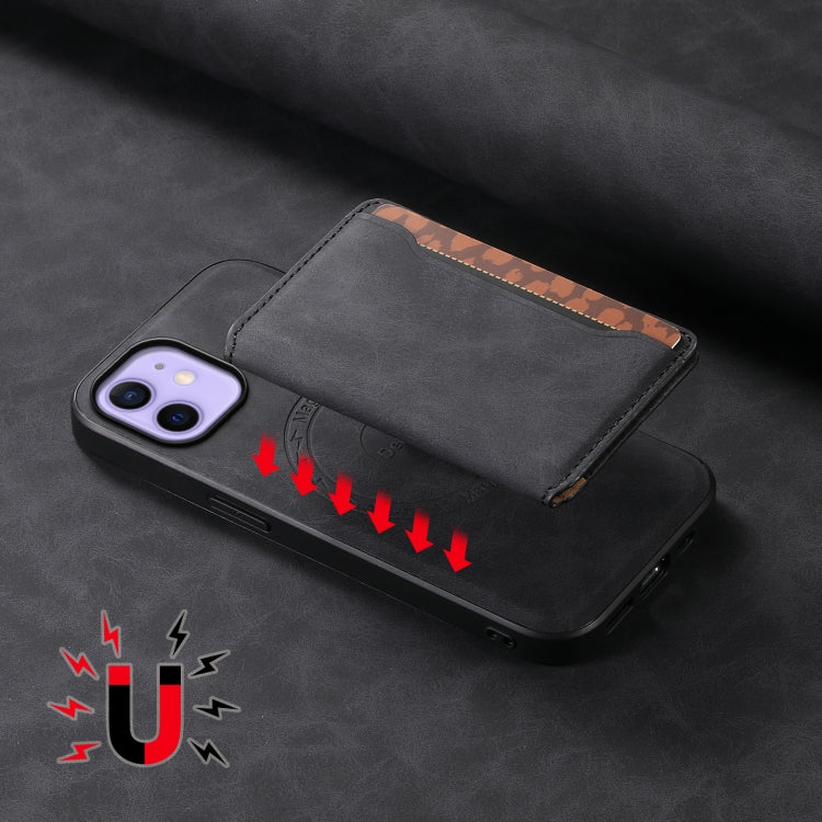 Pour iPhone 12 Étui Téléphone Denior D13 en Cuir Rétro Texturé avec Porte-Cartes MagSafe (Noir)