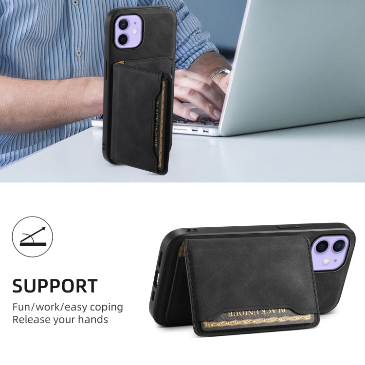 Pour iPhone 12 Étui Téléphone Denior D13 en Cuir Rétro Texturé avec Porte-Cartes MagSafe (Noir)