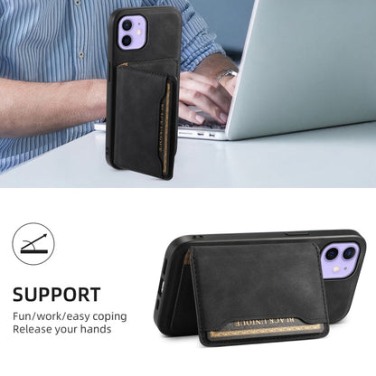 Pour iPhone 12 Étui Téléphone Denior D13 en Cuir Rétro Texturé avec Porte-Cartes MagSafe (Noir)