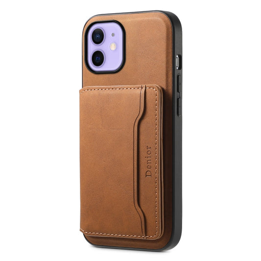 For iPhone 12 Denior D13 Retro Texture Leather MagSafe Card Bag Phone Case(Brown)