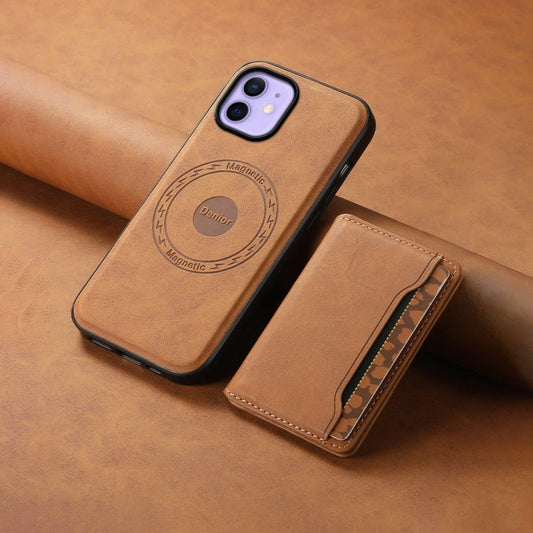 For iPhone 12 Denior D13 Retro Texture Leather MagSafe Card Bag Phone Case(Brown)
