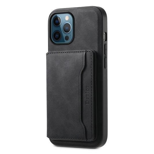 Pour iPhone 12 Pro Max Denior D13 Texture Rétro Cuir MagSafe Porte-cartes Étui Téléphone (Noir)