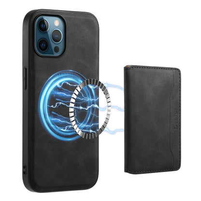 For iPhone 12 Pro Max Denior D13 Retro Texture Leather MagSafe Card Bag Phone Case(Black)