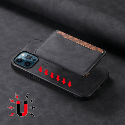 For iPhone 12 Pro Max Denior D13 Retro Texture Leather MagSafe Card Bag Phone Case(Black)