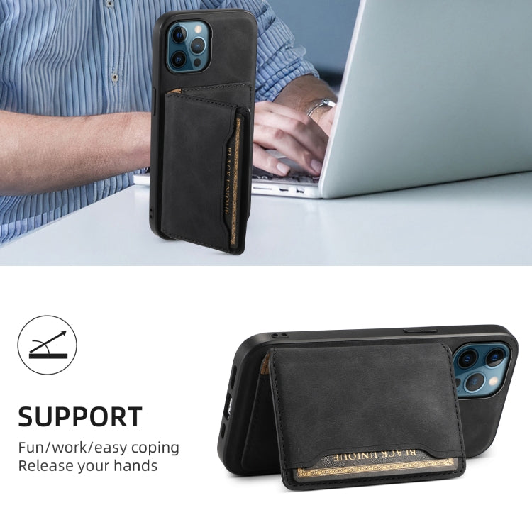 For iPhone 12 Pro Max Denior D13 Retro Texture Leather MagSafe Card Bag Phone Case(Black)