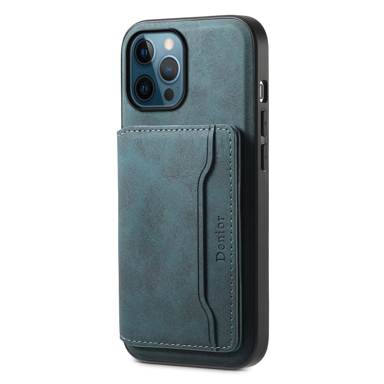 For iPhone 12 Pro Max Denior D13 Retro Texture Leather MagSafe Card Bag Phone Case(Blue)