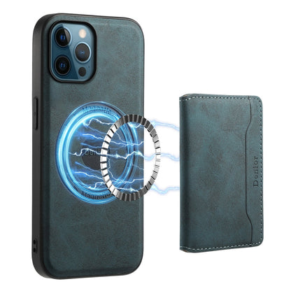 For iPhone 12 Pro Max Denior D13 Retro Texture Leather MagSafe Card Bag Phone Case(Blue)