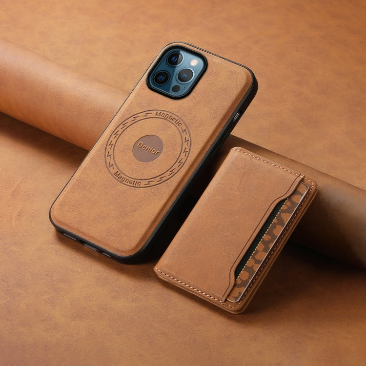 For iPhone 12 Pro Max Denior D13 Retro Texture Leather MagSafe Card Bag Phone Case(Brown)