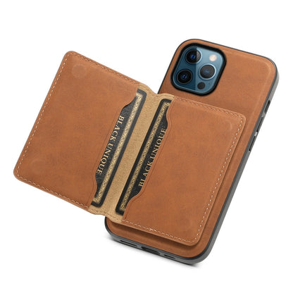 For iPhone 12 Pro Max Denior D13 Retro Texture Leather MagSafe Card Bag Phone Case(Brown)