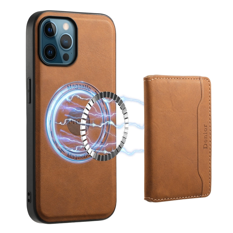 For iPhone 12 Pro Max Denior D13 Retro Texture Leather MagSafe Card Bag Phone Case(Brown)