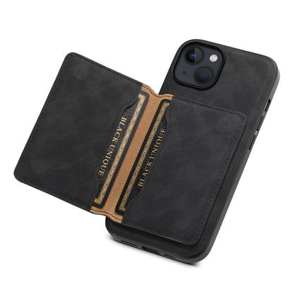 For iPhone 13 / 14 Denior D13 Retro Texture Leather MagSafe Card Bag Phone Case(Black)