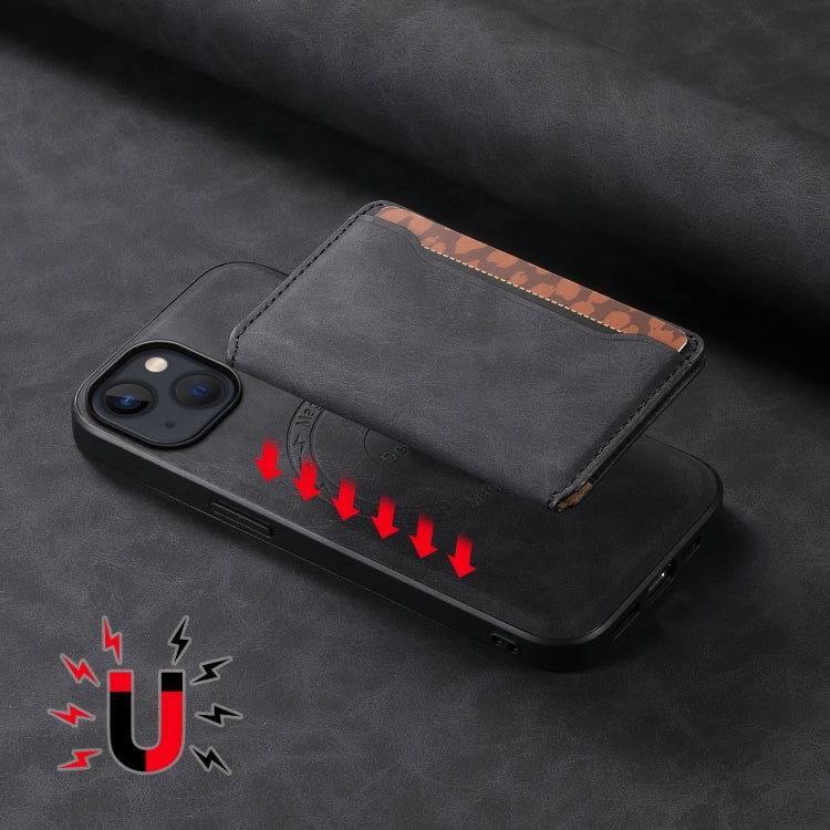 For iPhone 13 / 14 Denior D13 Retro Texture Leather MagSafe Card Bag Phone Case(Black)