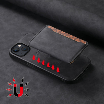 For iPhone 13 / 14 Denior D13 Retro Texture Leather MagSafe Card Bag Phone Case(Black)
