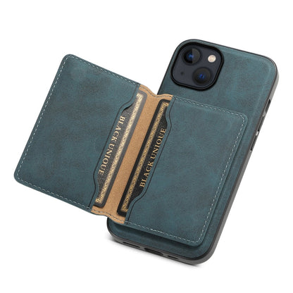 For iPhone 13 / 14 Denior D13 Retro Texture Leather MagSafe Card Bag Phone Case(Blue)