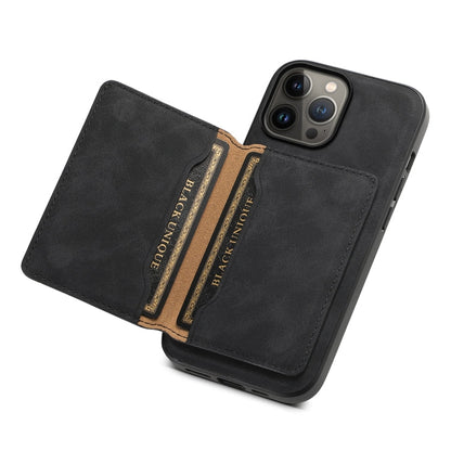 For iPhone 13 Pro Max Denior D13 Retro Texture Leather MagSafe Card Bag Phone Case(Black)