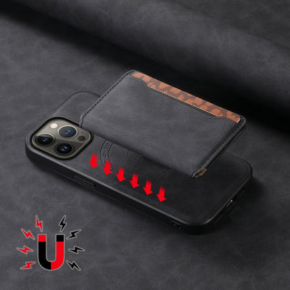 For iPhone 13 Pro Max Denior D13 Retro Texture Leather MagSafe Card Bag Phone Case(Black)
