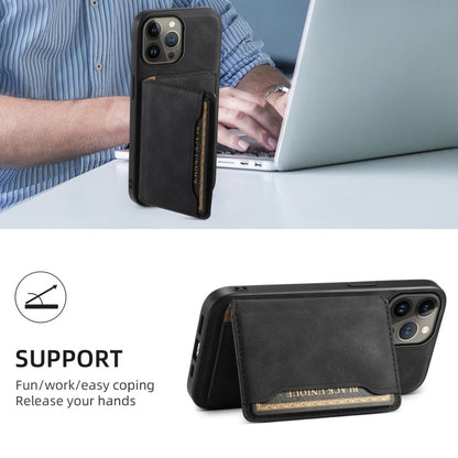For iPhone 13 Pro Max Denior D13 Retro Texture Leather MagSafe Card Bag Phone Case(Black)