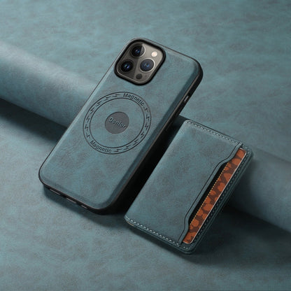 For iPhone 13 Pro Max Denior D13 Retro Texture Leather MagSafe Card Bag Phone Case(Blue)