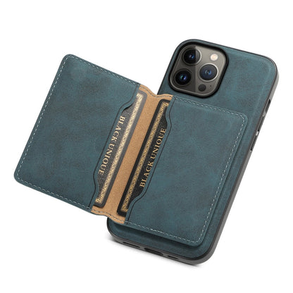 For iPhone 13 Pro Max Denior D13 Retro Texture Leather MagSafe Card Bag Phone Case(Blue)