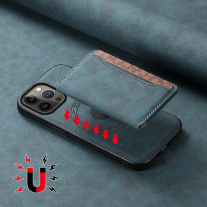 For iPhone 13 Pro Max Denior D13 Retro Texture Leather MagSafe Card Bag Phone Case(Blue)