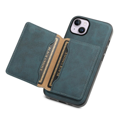 For iPhone 14 Plus Denior D13 Retro Texture Leather MagSafe Card Bag Phone Case(Blue)