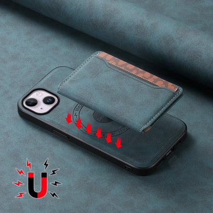For iPhone 14 Plus Denior D13 Retro Texture Leather MagSafe Card Bag Phone Case(Blue)