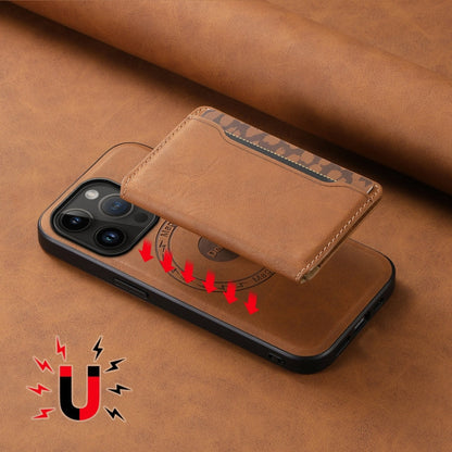 Pour iPhone 14 Pro Étui de téléphone Denior D13 en cuir texturé rétro avec porte-cartes MagSafe (marron)