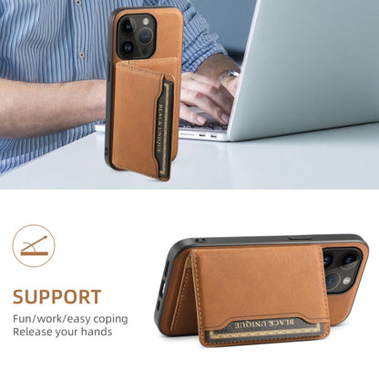 Pour iPhone 14 Pro Étui de téléphone Denior D13 en cuir texturé rétro avec porte-cartes MagSafe (marron)