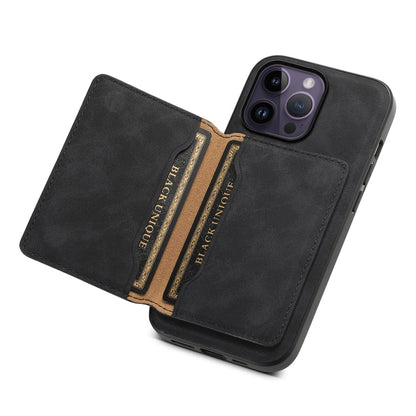 For iPhone 14 Pro Max Denior D13 Retro Texture Leather MagSafe Card Bag Phone Case(Black)