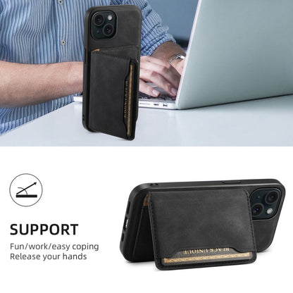 For iPhone 15 Denior D13 Retro Texture Leather MagSafe Card Bag Phone Case(Black)