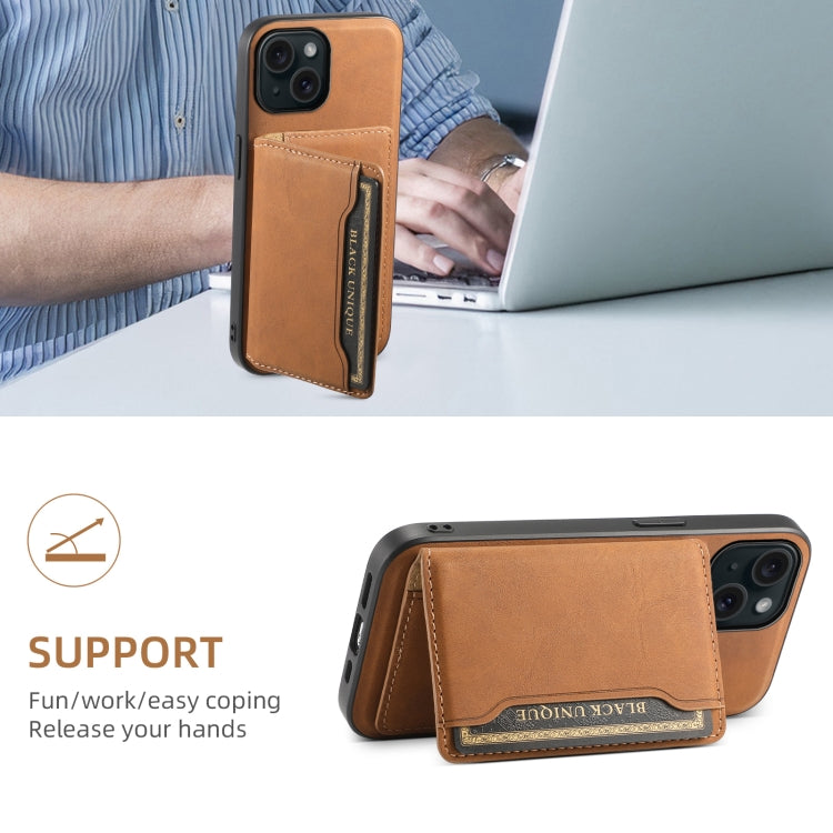 For iPhone 15 Denior D13 Retro Texture Leather MagSafe Card Bag Phone Case(Brown)