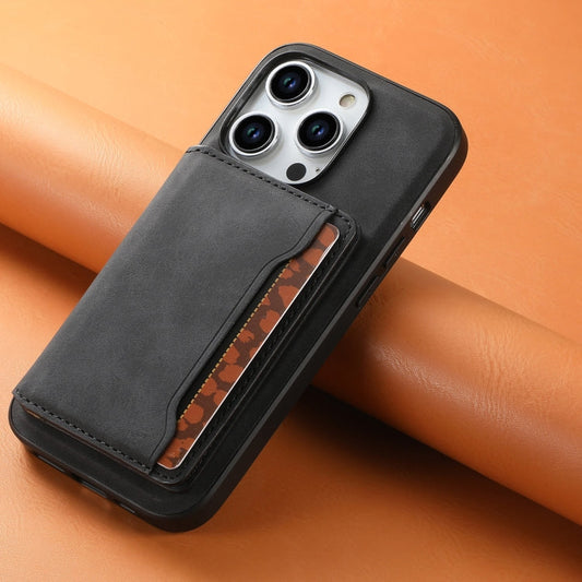 For iPhone 15 Pro Denior D13 Retro Texture Leather MagSafe Card Bag Phone Case(Black)