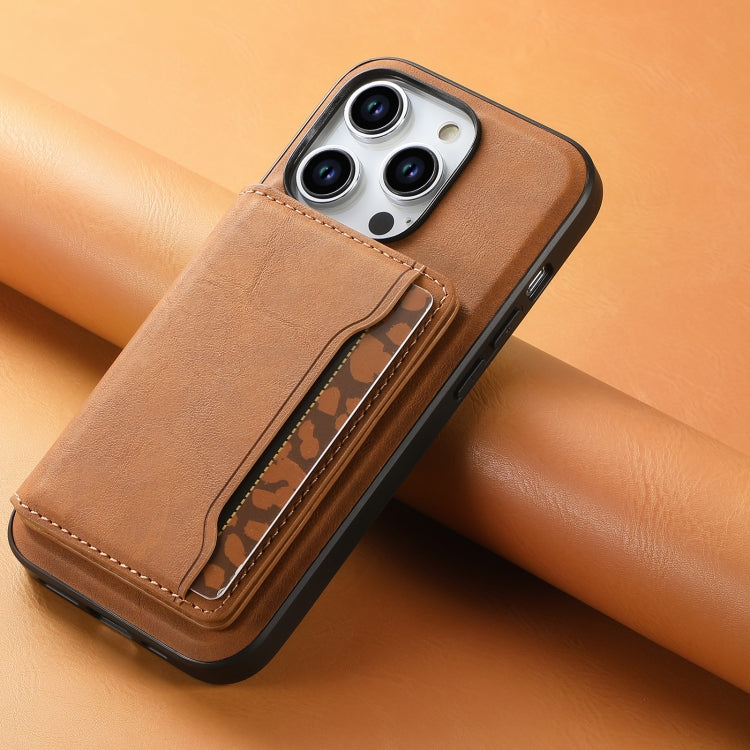 For iPhone 15 Pro Denior D13 Retro Texture Leather MagSafe Card Bag Phone Case(Brown)